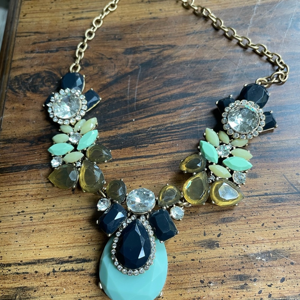 J. Crew Gold and Black Necklace with Intricate Design